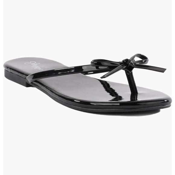 NWT Seychelles Instant Crush Black Bow Thong Patent Sandal W 12 Wish List Sleek - Picture 1 of 8